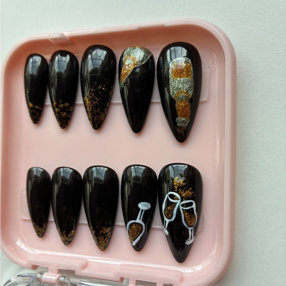 Spilled Champagne Press-On Nails- Hand Painted - Picture 3 of 5